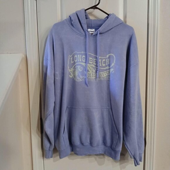 Sweaters - Vintage distressed purple blue Long Beach Washington hoodie in unisex XL